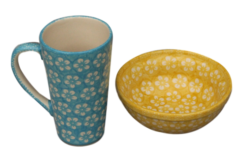 Teal Flowers - Tall Mug  Polish Ceramics - PasParTou