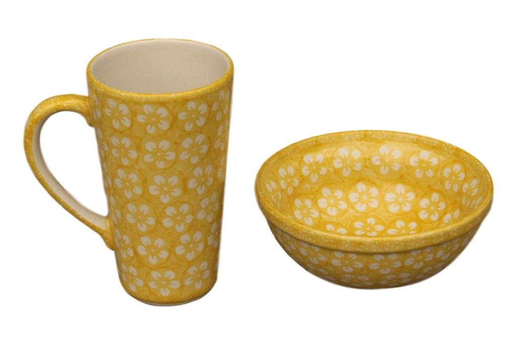Yellow Flowers - Tall Mug  Polish Ceramics - PasParTou