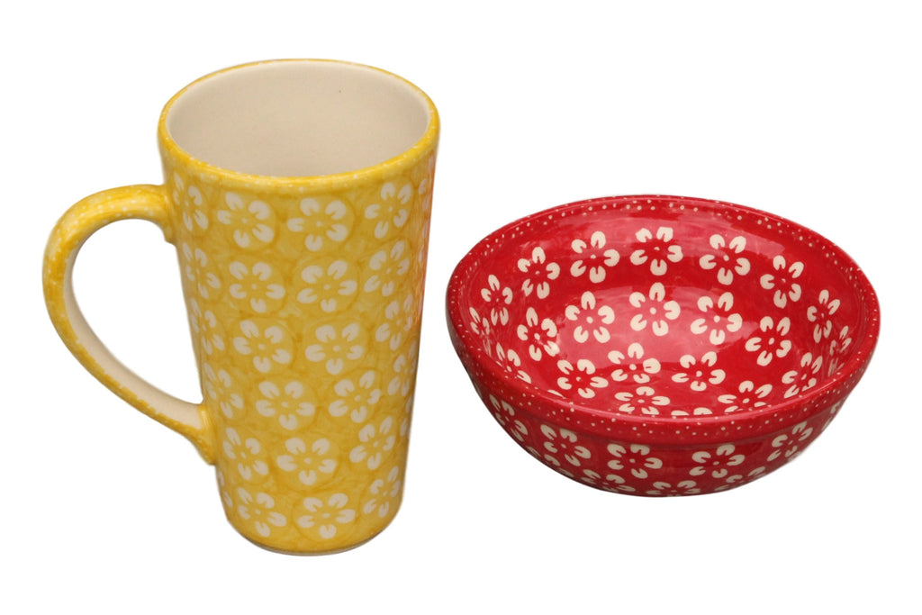 Yellow Flowers - Tall Mug  Polish Ceramics - PasParTou