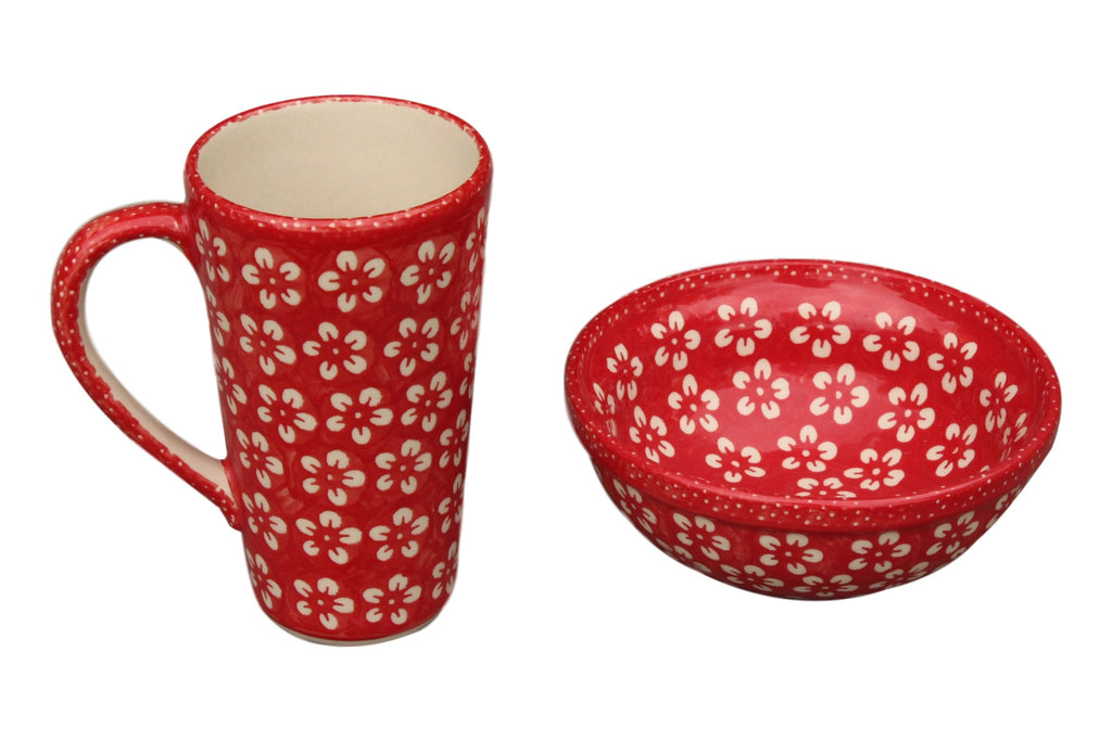 Red Flowers - Tall Mug  Polish Ceramics - PasParTou