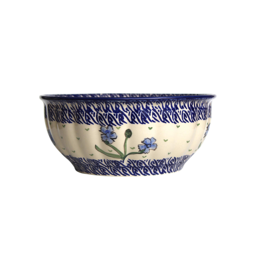 Blue Dahlia - Medium Fluted Serving Bowl  Polish Ceramics - PasParTou
