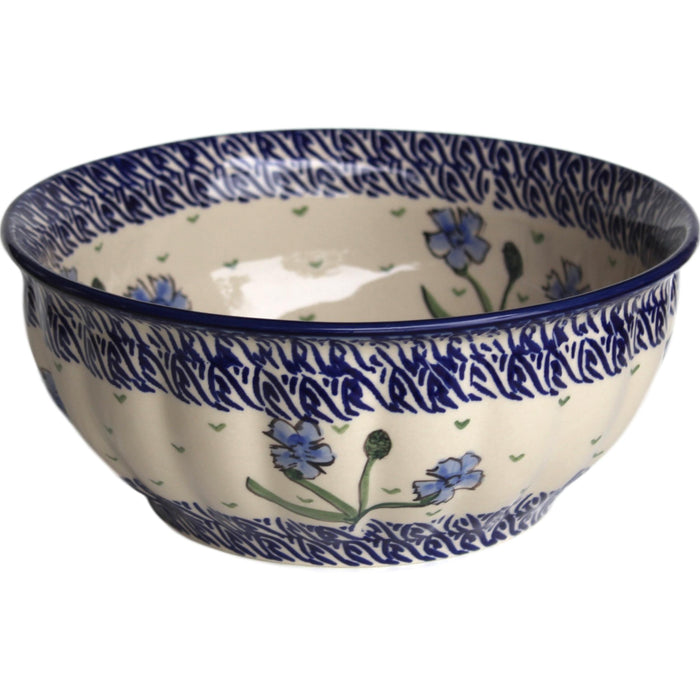 Blue Dahlia - Medium Fluted Serving Bowl  Polish Ceramics - PasParTou