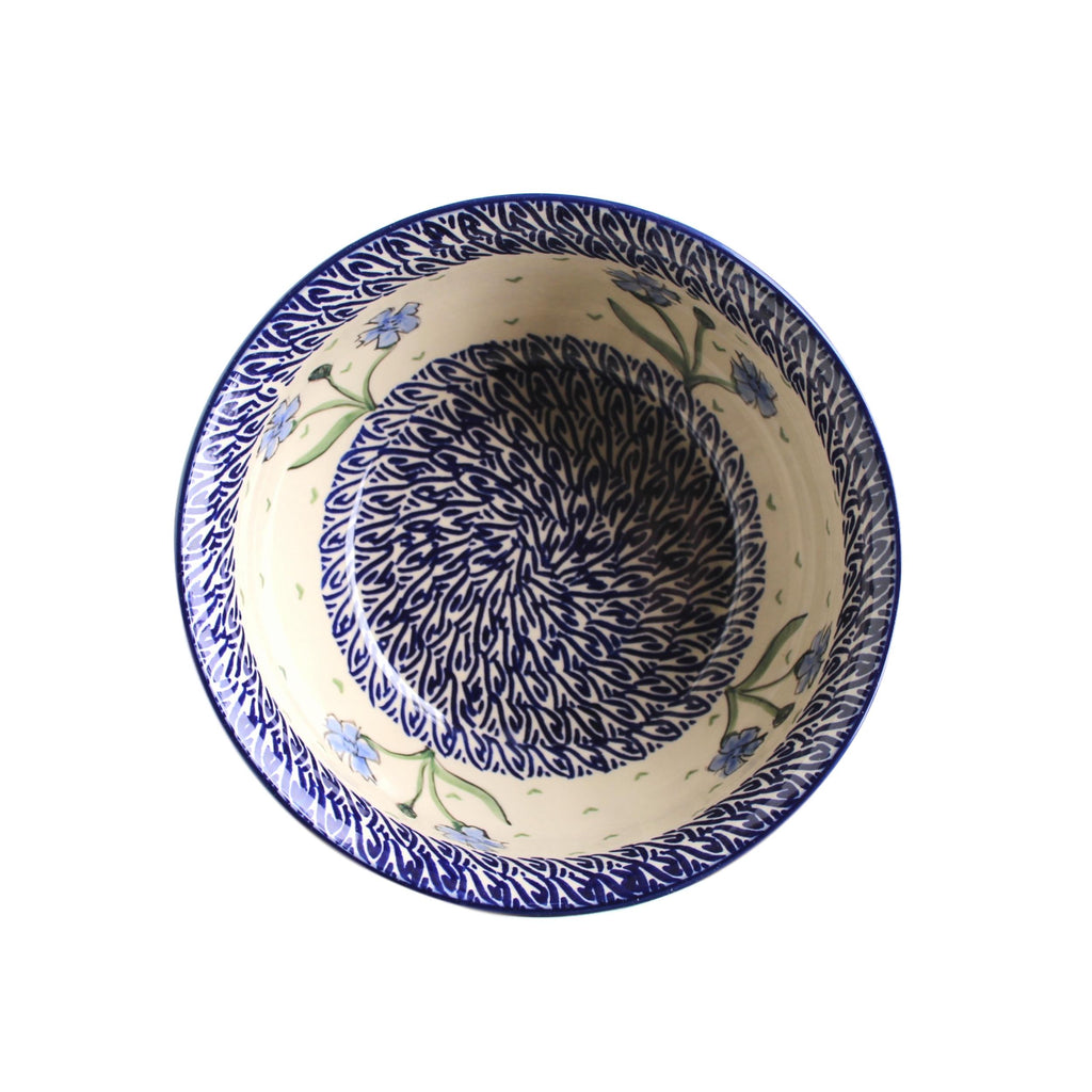 Blue Dahlia - Medium Fluted Serving Bowl  Polish Ceramics - PasParTou