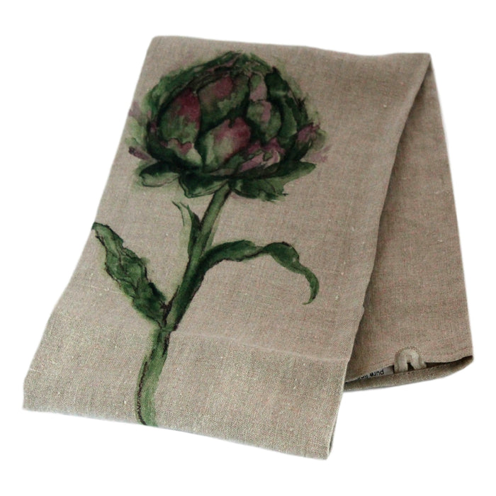 Teatowel Natural Soft Washed Linen with Artichoke Print  Teatowel - PasParTou
