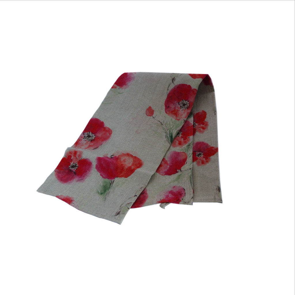 Teatowel Natural Soft Washed Linen with Poppy Print  Teatowel - PasParTou