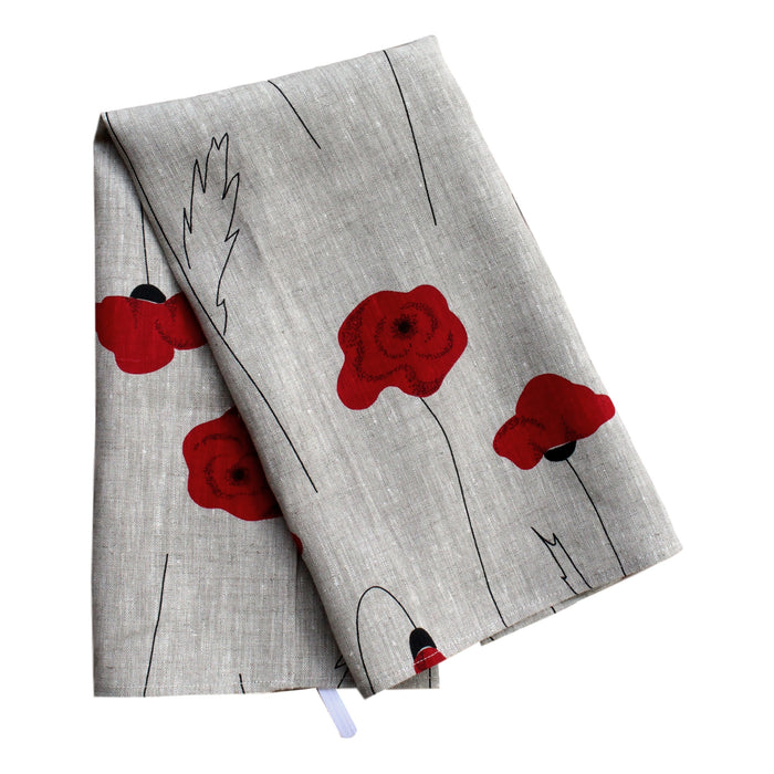 Teatowel Natural Linen with Poppies  Teatowel - PasParTou