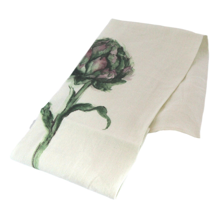 Teatowel Off White Soft Washed Linen with Artichoke Print  Teatowel - PasParTou