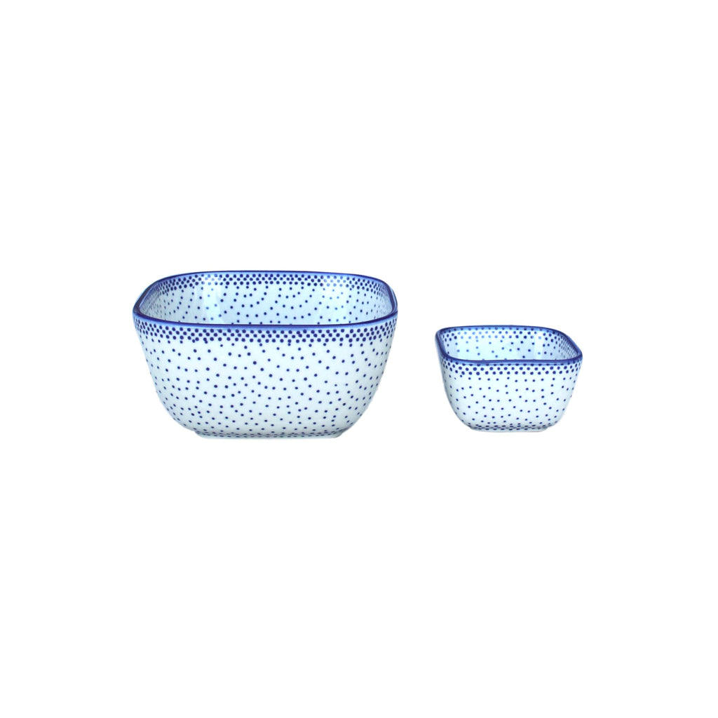 Tiny Blue Dots - Small Square Bowl  Polish Ceramics - PasParTou