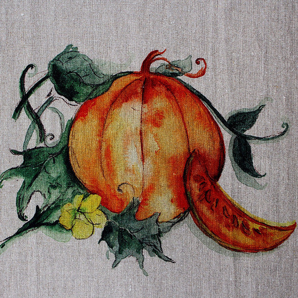 Teatowel Natural Soft Washed Linen with Pumpkin Print  Teatowel - PasParTou