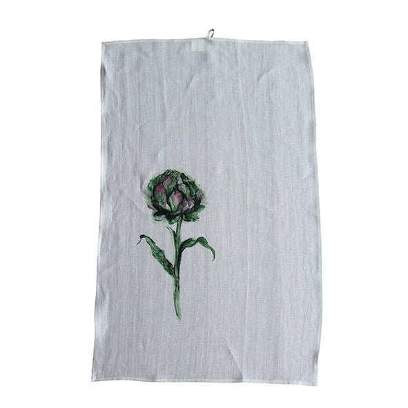 Teatowel Off White Soft Washed Linen with Artichoke Print  Teatowel - PasParTou