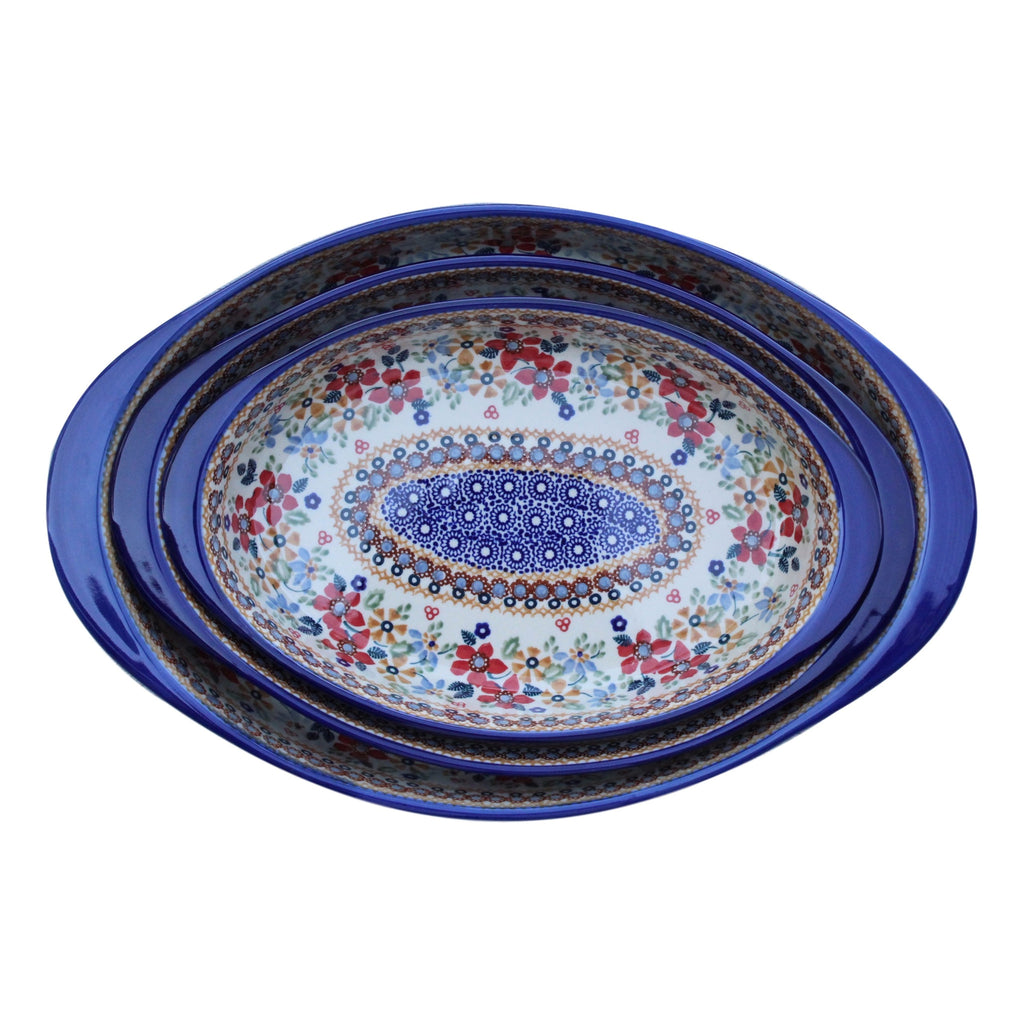 Harvest Floral 2 - Large Oval Baker  Polish Ceramics - PasParTou