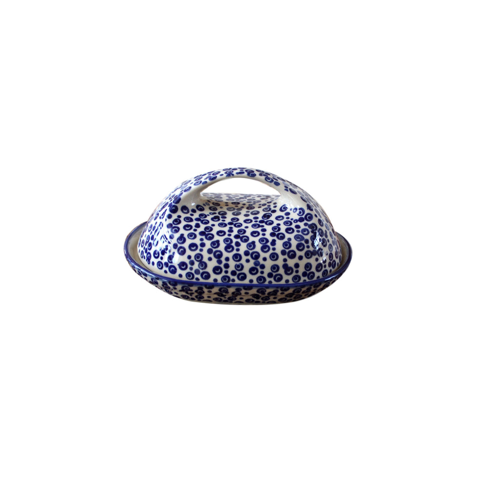 Tiny Blue Bubbles - Small Butter Dish  Polish Ceramics - PasParTou