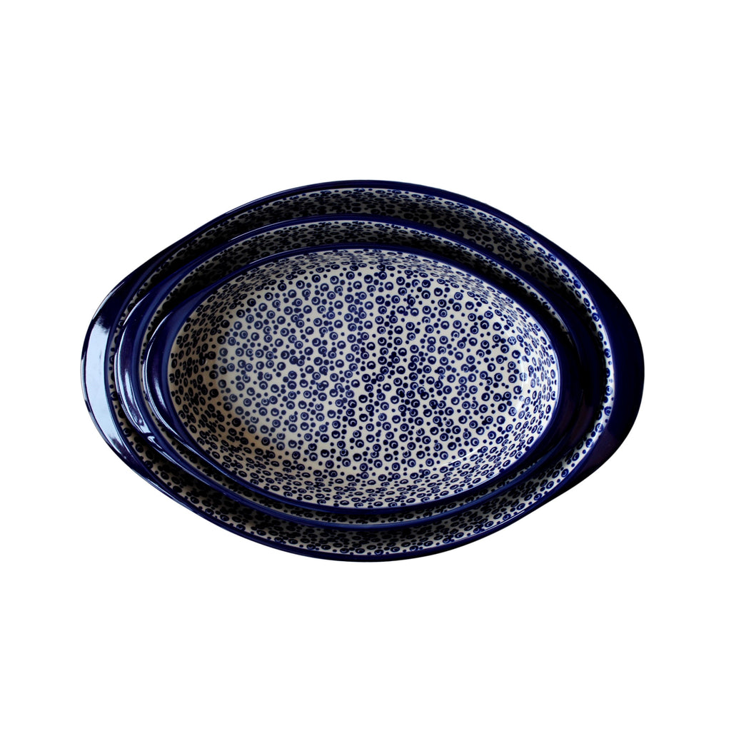 Tiny Blue Bubbles - Small Oval Baker  Polish Ceramics - PasParTou
