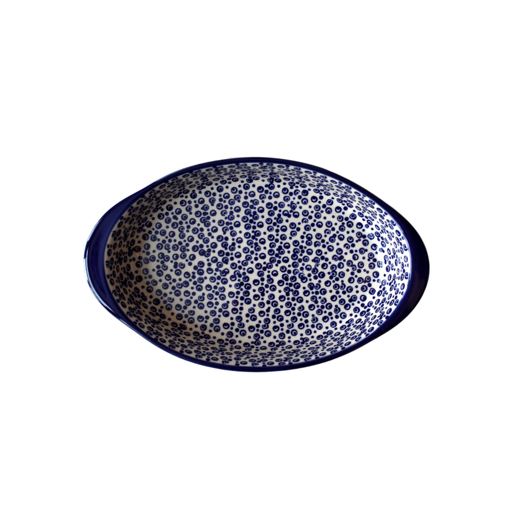 Tiny Blue Bubbles - Small Oval Baker  Polish Ceramics - PasParTou