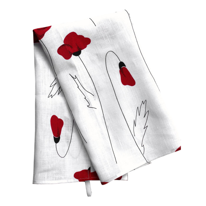 Teatowel White Linen with Poppies  Teatowel - PasParTou