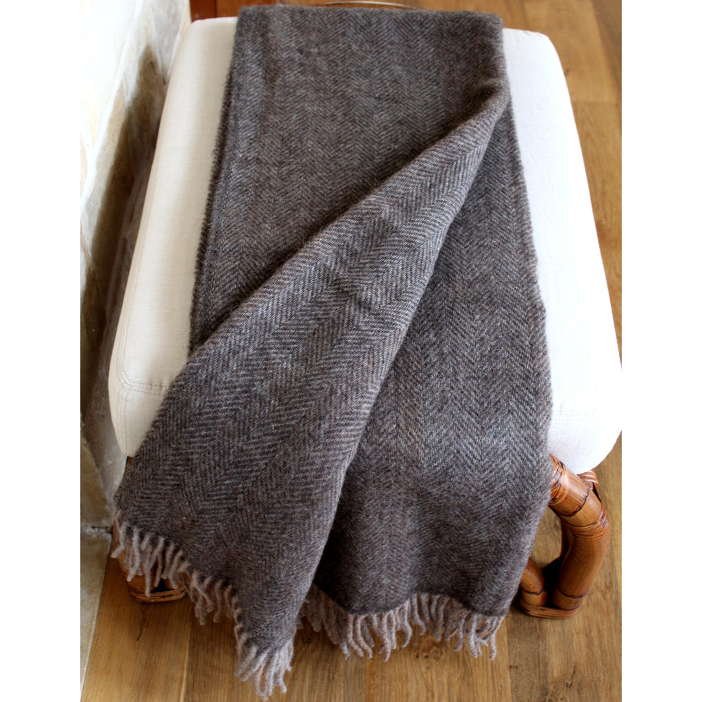 Throw - Grey Herringbone - Merino/Mohair  Throws - PasParTou