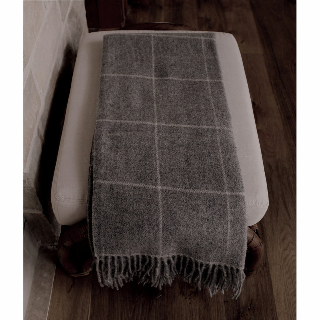 Throw - White Windowpane on Dark Grey - Alpaca/Wool  Throws - PasParTou