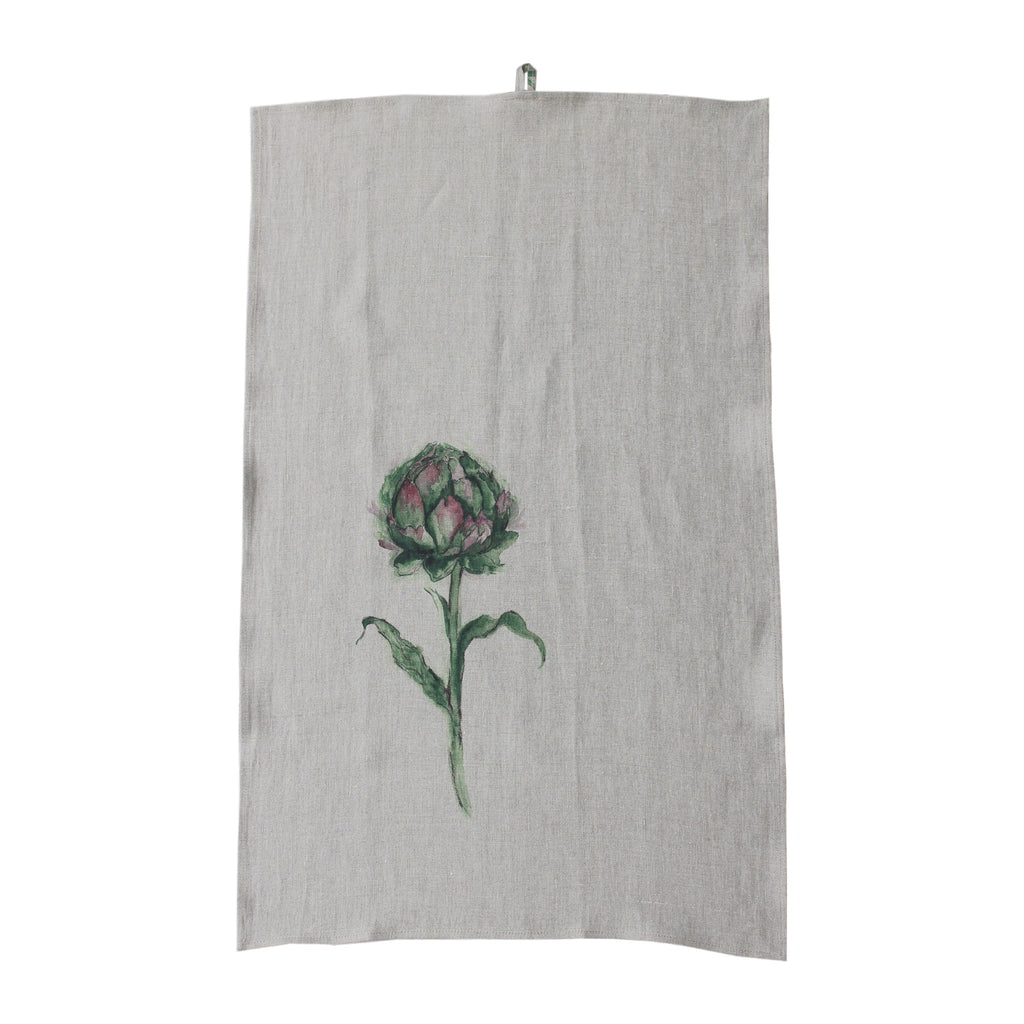 Teatowel Natural Soft Washed Linen with Artichoke Print  Teatowel - PasParTou