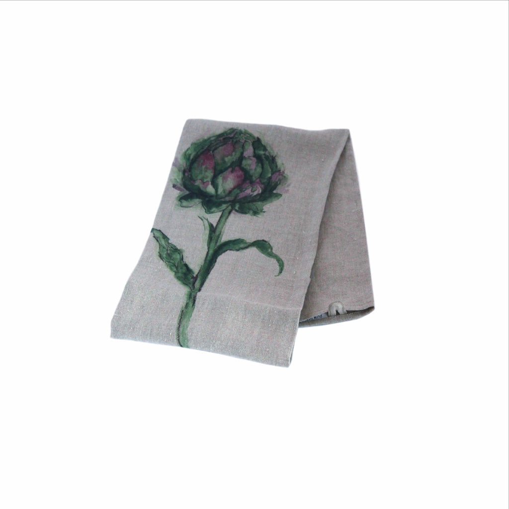Teatowel Natural Soft Washed Linen with Artichoke Print  Teatowel - PasParTou