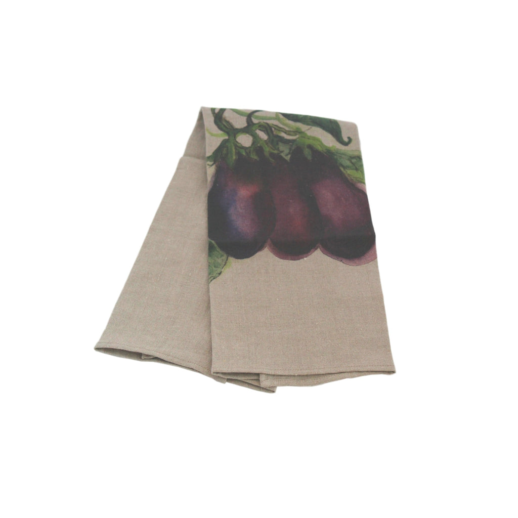 Teatowel Natural Soft Washed Linen with Eggplant Print  Teatowel - PasParTou