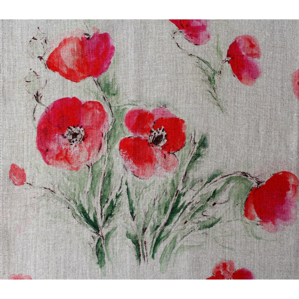 Teatowel Natural Soft Washed Linen with Poppy Print  Teatowel - PasParTou