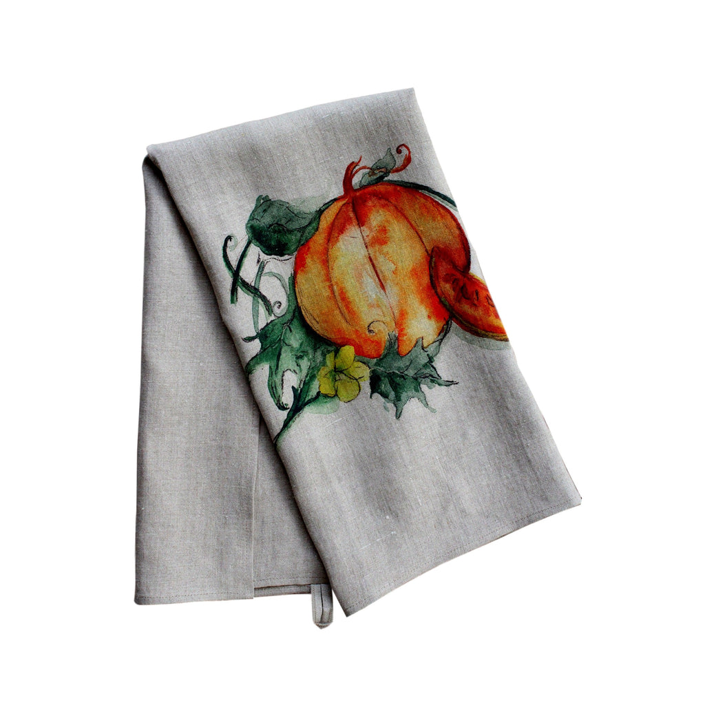 Teatowel Natural Soft Washed Linen with Pumpkin Print  Teatowel - PasParTou