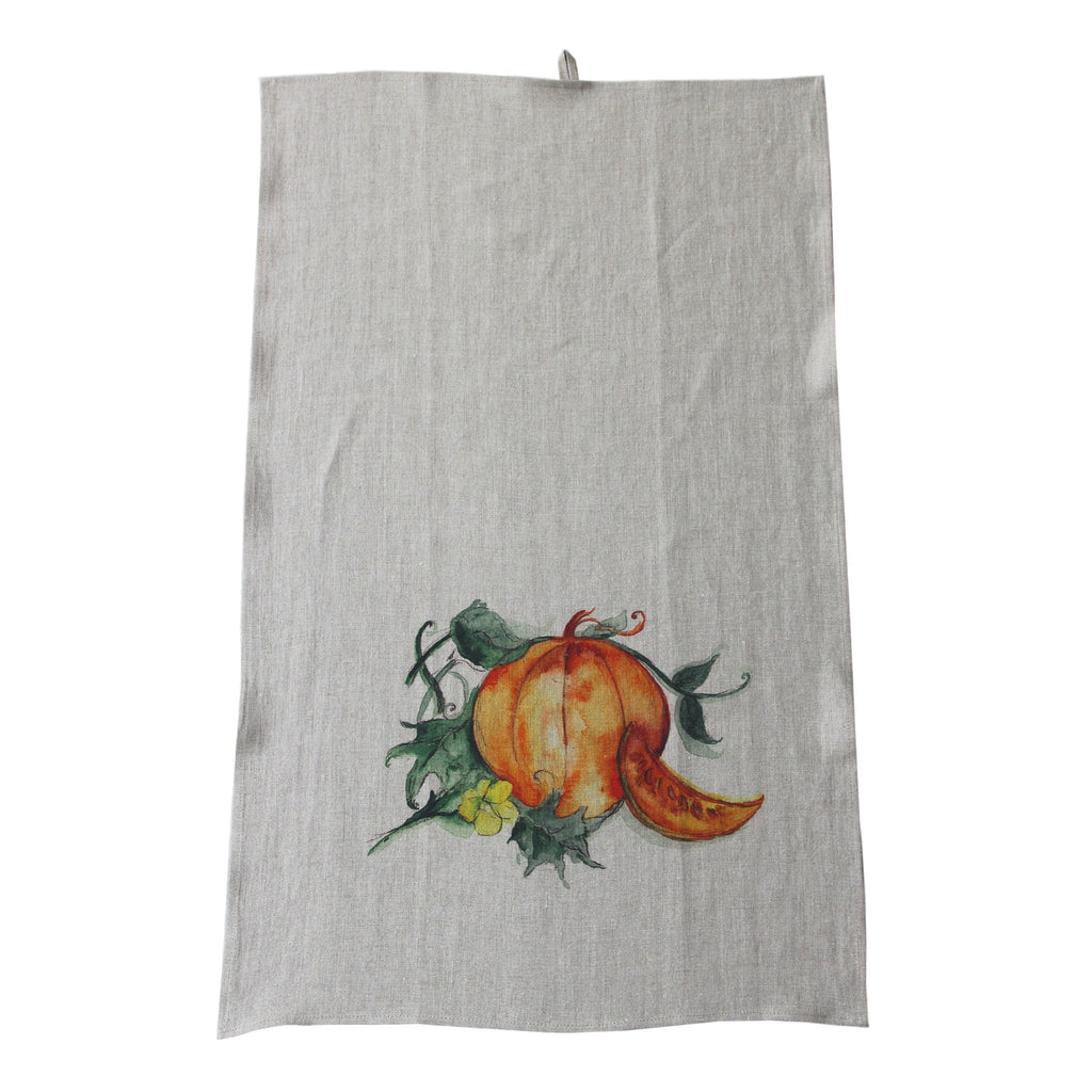 Teatowel Natural Soft Washed Linen with Pumpkin Print  Teatowel - PasParTou