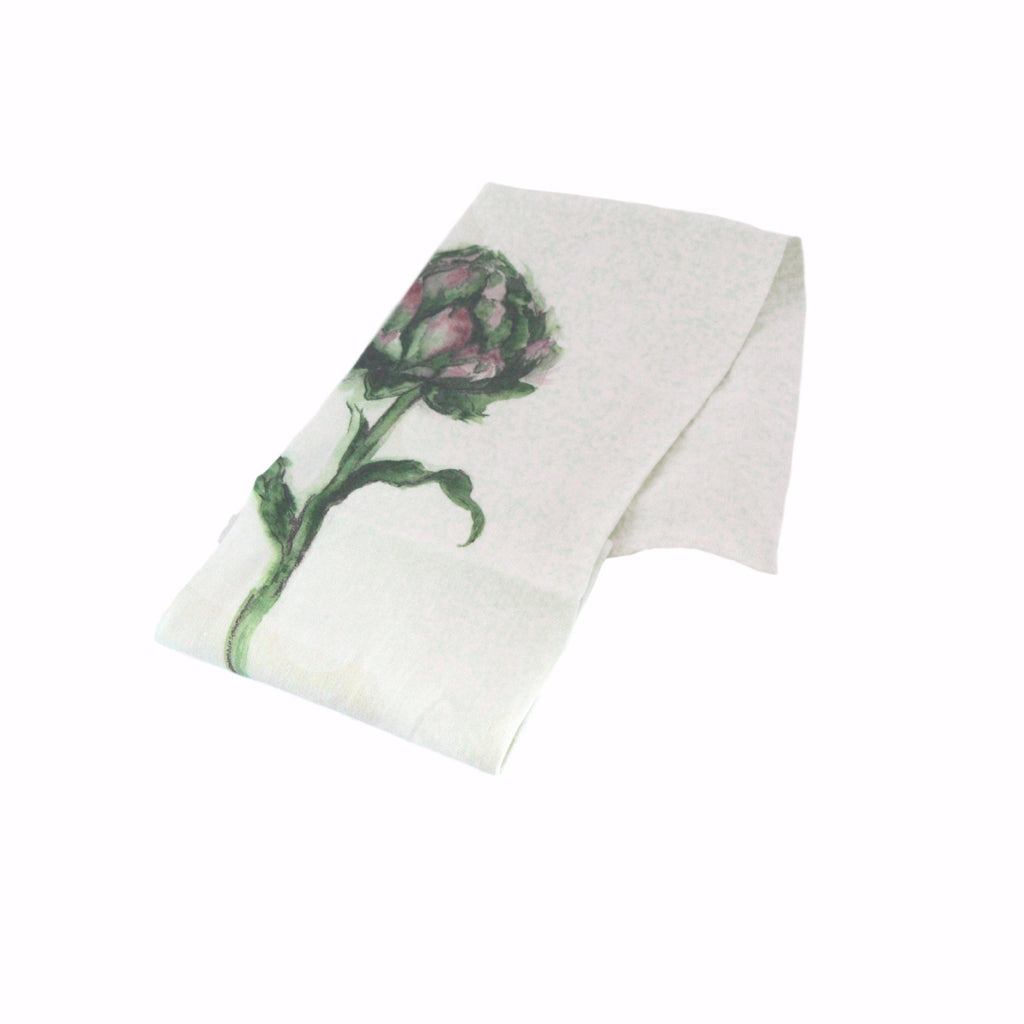Teatowel Off White Soft Washed Linen with Artichoke Print  Teatowel - PasParTou
