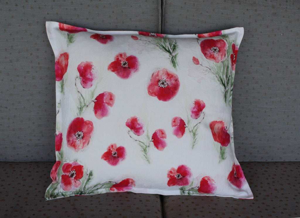 Pillow Natural Soft Washed Linen with Poppy Print 20 x 20  Pillows - PasParTou