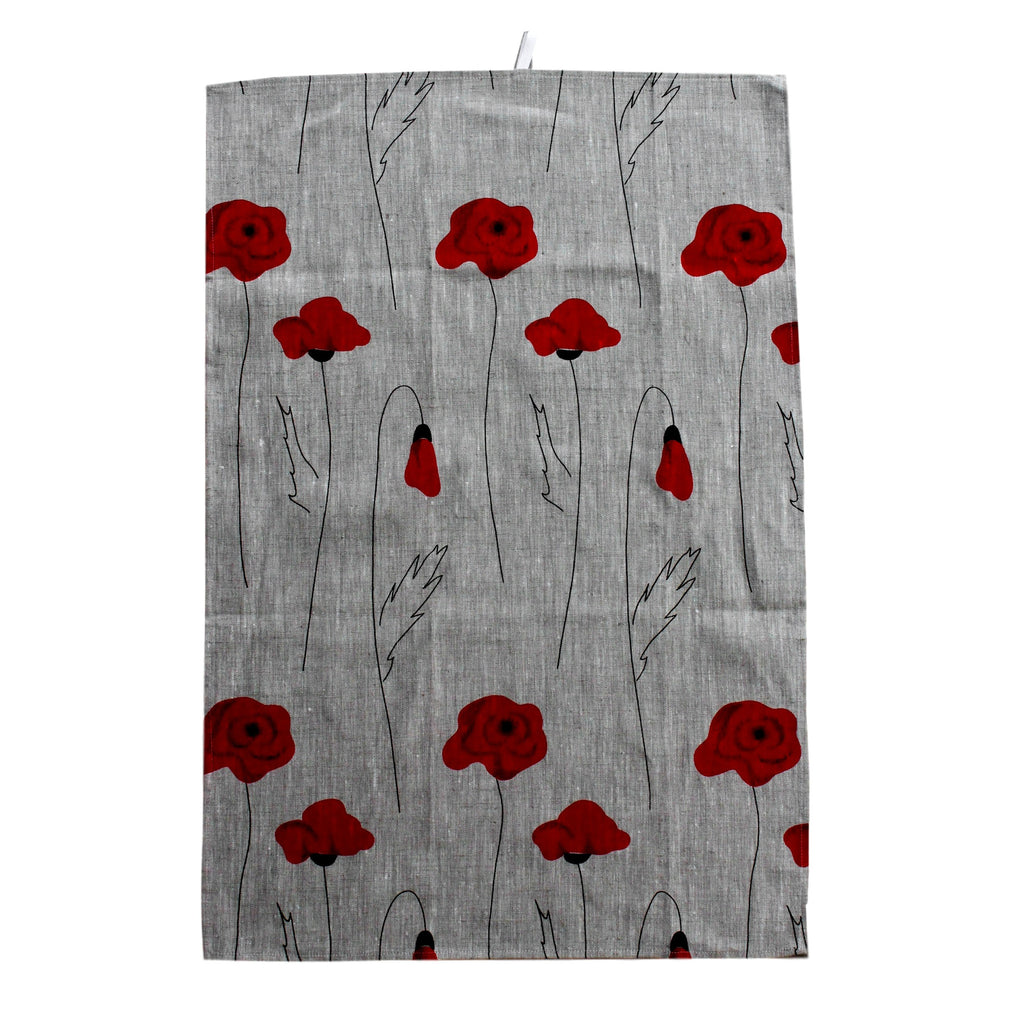 Teatowel Natural Linen with Poppies  Teatowel - PasParTou